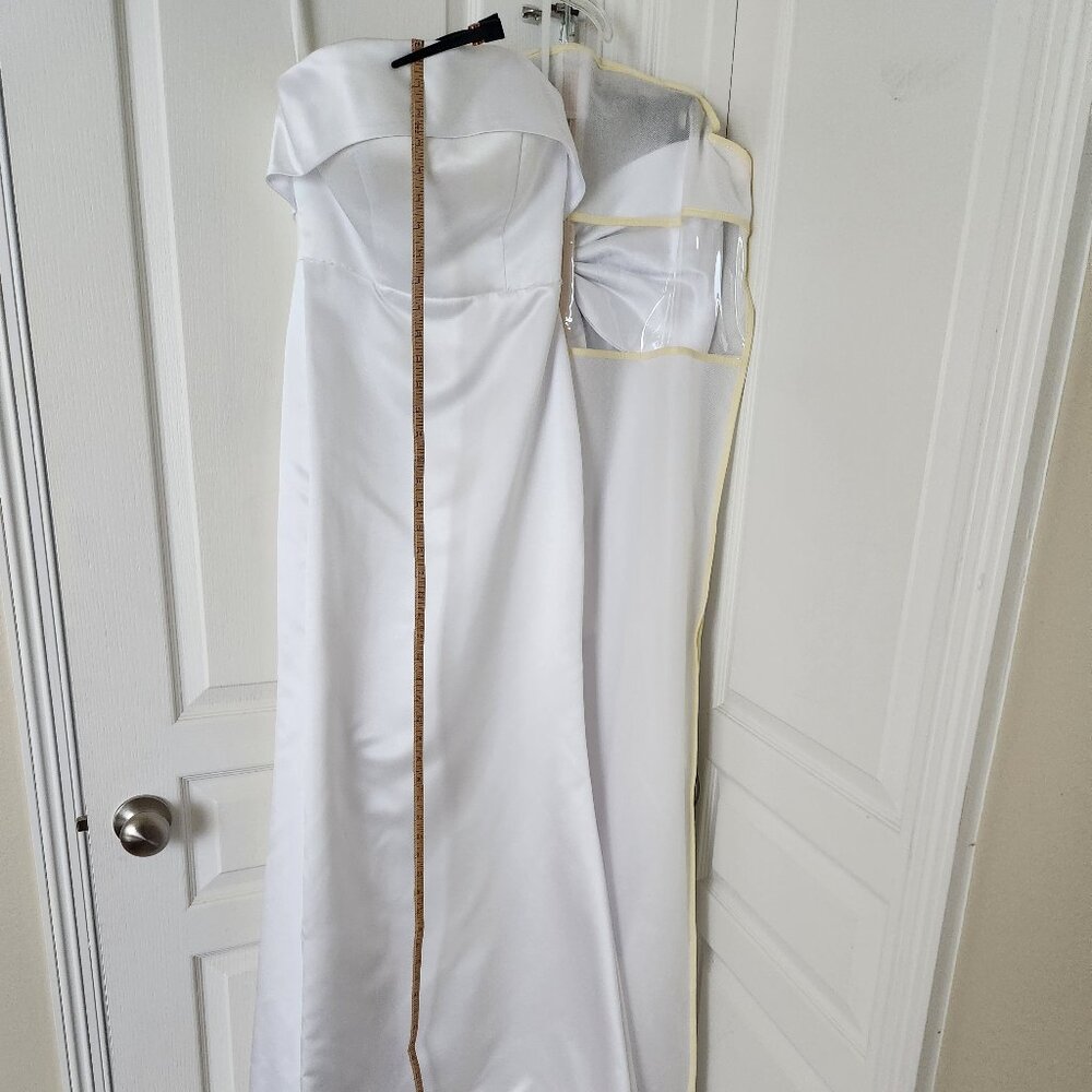 Elegant Satin Mermaid Wedding Dress With Detachable Bow and Train - Picture 6 of 15